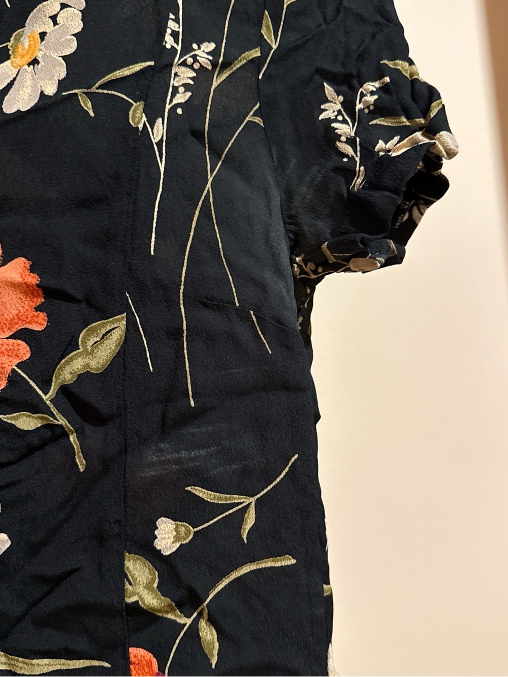 Reformation Black Floral Button-Front Short Sleeve Dress - Picture 3 of 6